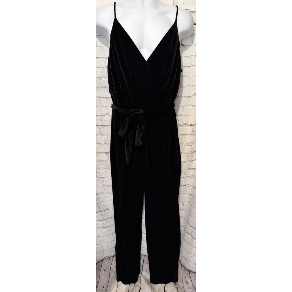 the DB Studio V-Neck Velvet Jumpsuit with Tie Waist by David's Bridal Plus 20